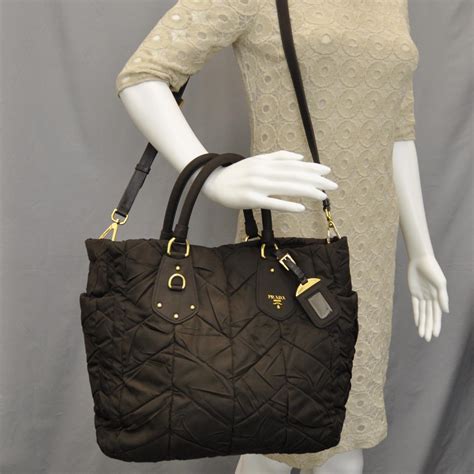 PRADA Tessuto Nylon Chevron Quilted Tote Ebano